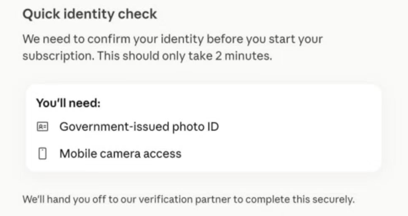 Claude 身份验证弹窗示例：账号因检测到可疑活动被要求进行 Claude 身份验证